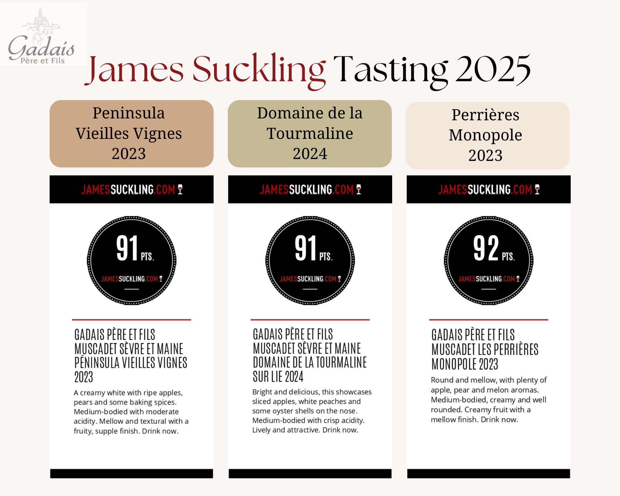 JAMES SUCKLING 2025, Domaine Gadais P&egrave;re &amp; Fils